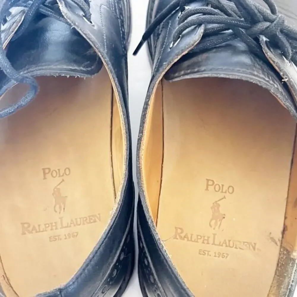 Polo Ralph Lauren Leather‎ Asher Wing Tip Oxford Dress Shoes Black Preppy Sz 8D